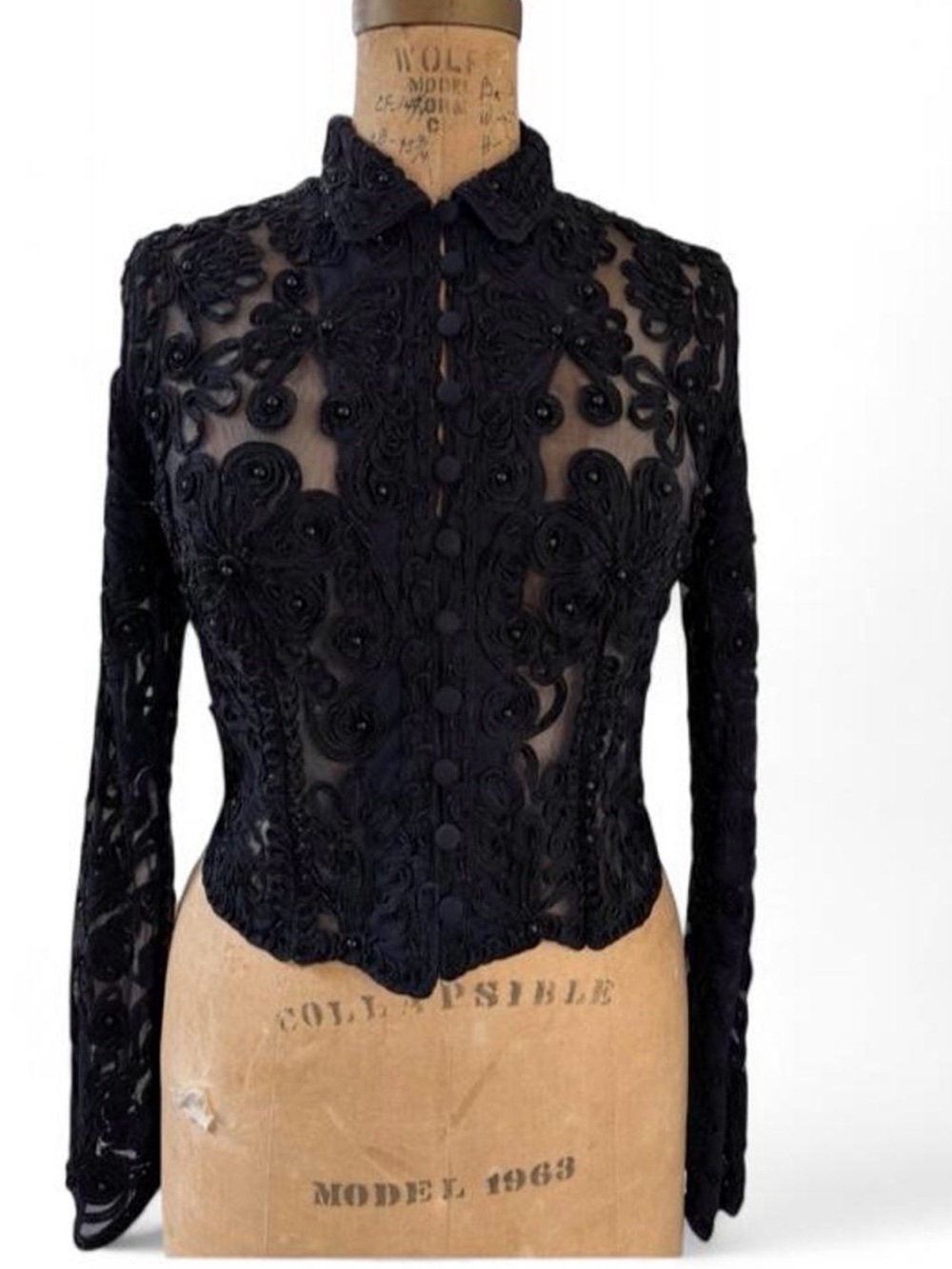 bebe Black Floral Lace Long Sleeve Top - Picture 1 of 4